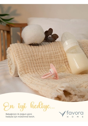 Pamuklu 4 Katlı Müslin Bebek Örtüsü 110x110 cm - Bej