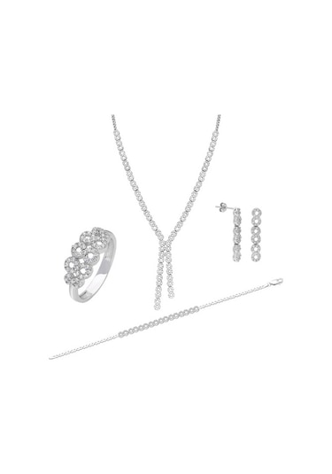 Chavin Su Yolu Gümüş Kolye Küpe Bileklik Yüzük Set Ef98