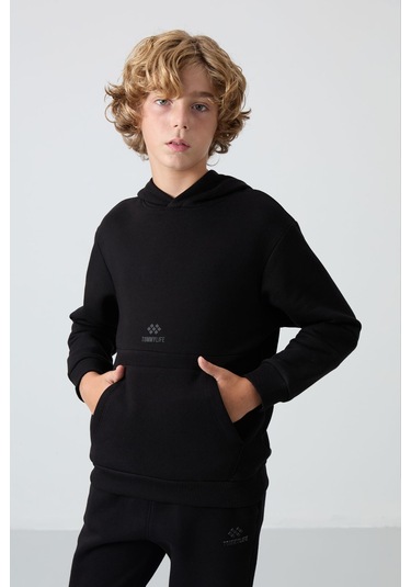 Tommy Life Siyah Pamuklu Kalın İçi Tüylü Yumuşak Dokulu Standart Fit Nakışlı Erkek Çocuk Eşofman Takım - 11255 Siyah