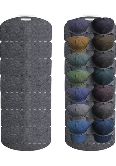 Keçe Beyzbol Şapkası Ekran Standı Dokumasız Asılı Saklama Çantası, Stil: 14 Izgara Çift Sıra 3mm Çok Renkli