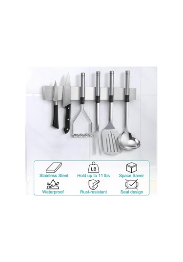 Teltree Stainless Steel 304 Manyetik Bıçak Tutucu - Modern Mutfak Bıçaklı Magnetic Bar Gümüş