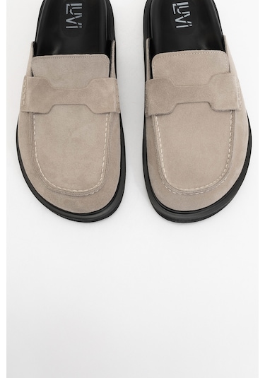 Luvishoes Laven Bej Süet Hakiki Deri Kadın Terlik Bej