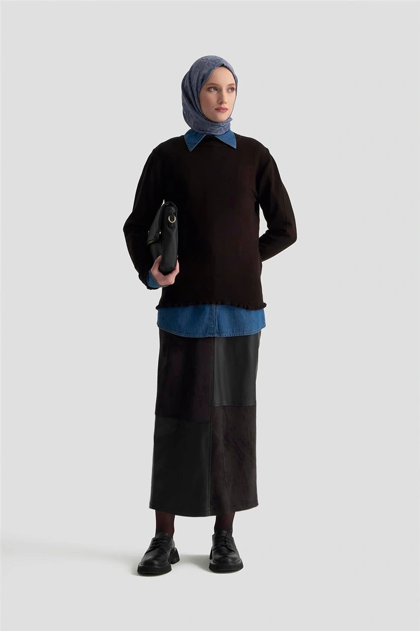 Armine Fırfır Detaylı Kazak 25kd7007 Siyah Siyah