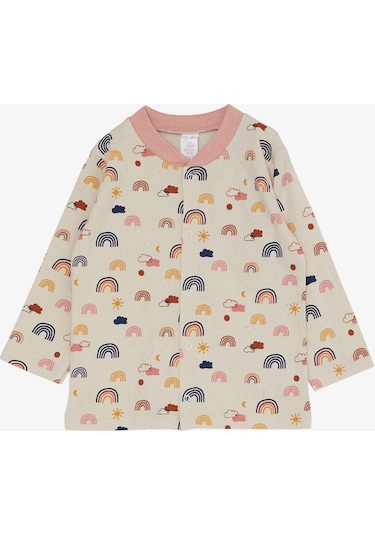 Breeze Kız Bebek Pijama Takımı Renkli Gökkuşağı Desenli Bej 4 Ay-1 Yaş, Bej-bej Bej