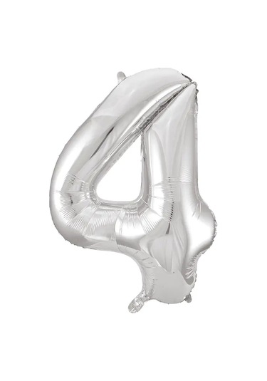 1 Adet 34 İnç 85 Cm Gümüş Folyo Balon Helyum Balon 4 Yaş Balonu 4 Rakam Balon GÜMÜŞ