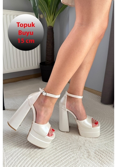Preshley Kadın Elina Sedef Beyaz Tek Bantlı 15 Cm Platform Topuklu Ayakkabı