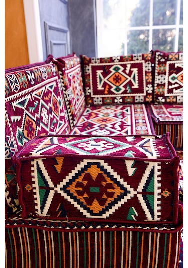 Şark Köşesi Takımı Bordo Anadolu Modeli 18 Parça 20 Cm Minder Kalınlığı Bordo