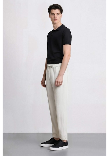 DeFacto %100 Pamuk Keten Görünümlü Pantolon Beli Lastikli Slim Fit Dar Kesim Cepli Düz Paça D2671AX25SMER85