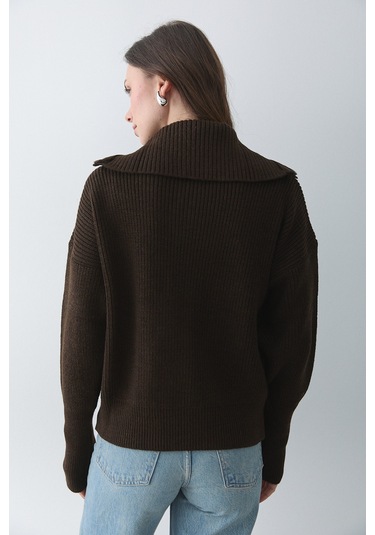 Kahverengi Çift Fermuarlı Hırka - 251080 Koyu Bej