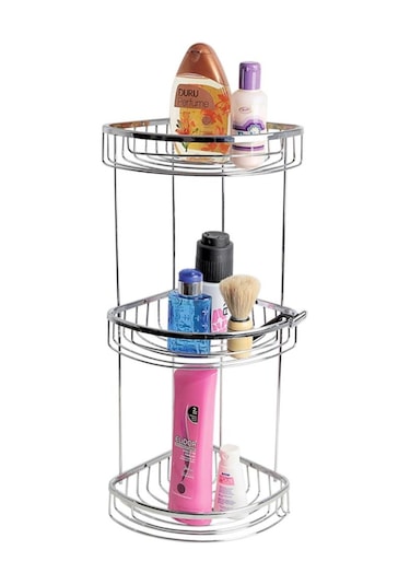 Geseus Pirinç Banyo Köşelik Şampuanlık Duş Rafı Üç Katlı Ömür Boy Çok Renkli