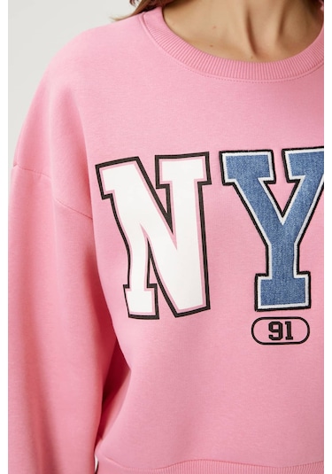 Kadın Cool Pembe Şardonlu Sweatshirt Pembe