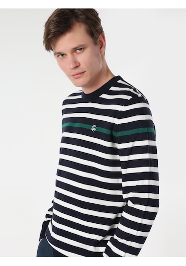 Colin's Regular Fit Bisiklet Yaka Çizgili Lacivert Erkek Kazak CL1064501_Q1.V1_NAV Colin's Regular Fit Bisiklet Yaka Çizgili Lacivert Erkek Kazak CL1064501_Q1.V1_NAV