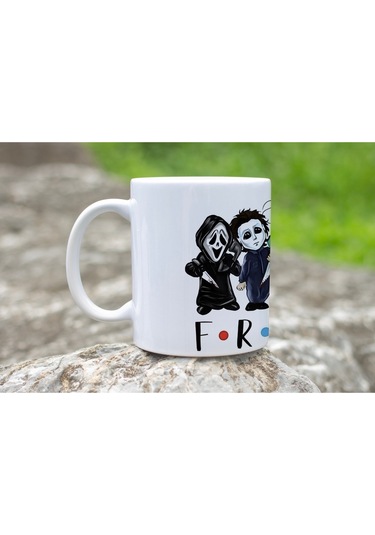 Korku Karakterleri Friends Tasarımlı Kupa Bardak - Eğlenceli Korku Film Karakterleri Koleksiyon Beyaz
