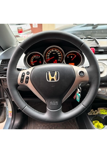 Honda Jazz Araca Özel Direksiyon Kılıfı Nokta Düz Siyah İp Siyah