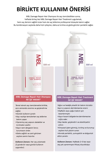 Mbl Damage Repair Şampuan İşlem Görmüş Yıpranmış Saçlar İçin Özel Bakım Şampuanı 500ml Tüm Saç Tipleri