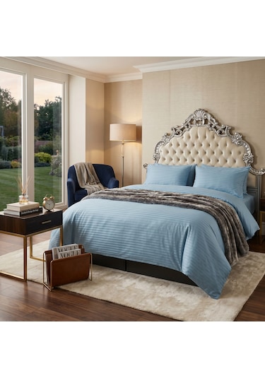 Goldroom Home Çizgili Pamuk Saten Çift Kişilik Nevresim Takımı Mint Yeşili