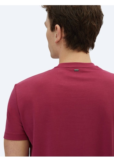 Kip Mürdüm Düz Bisiklet Yaka T-shirt MÜRDÜM