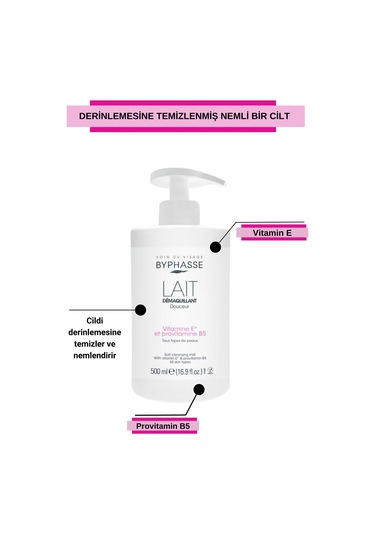 Byphasse Makyaj Temizleme Sütü Pratik Pompalı Ambalaj Tüm Cilt Tipleri 500 ML