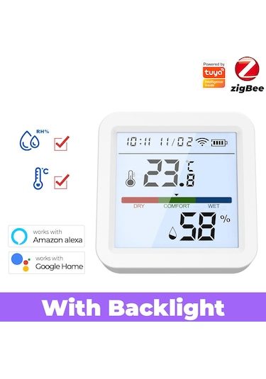 Springsun Tuya Zigbee Sıcaklık/nem Ölçer Lcd Arka Aydınlatma Uzaktan App Kontrol Alexa & Google Uyumlu Sesli Yönetim