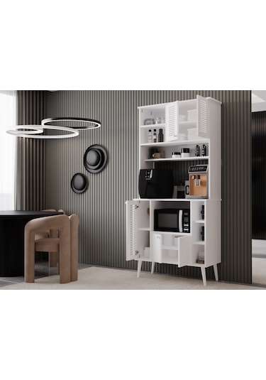 Kahve Köşesi 90 Cm %100 Mdf Panjur Kapak Çok Amaçlı Dolap Beyaz