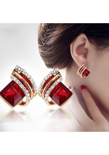 Mavi Kırmızı Zirkonyumlu, Yeşil, Siyah Küpeli, Nişan Küpeli, Düğün, Yıldönümü Hediyesi, Parti, Takı İle Şık Kadın Sandıklar Mavi