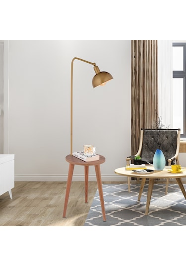 Magic Eskitme Başlıklı Ahşap Sehpalı Modern Ayaklı Abajur Lamba Ahşap Lambader