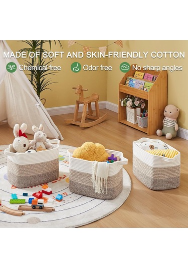 3 Parçalı Pamuklu Halat Depolama Sepeti Çok Renkli