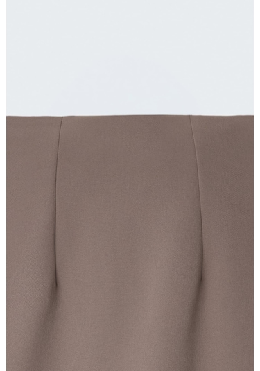 Sateen Düz Kalem Etek - Vizon-137389