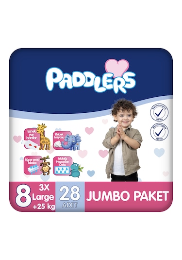 Paddlers Bebek Bezi 8 Numara XXX-Large 28 Adet (25+Kg) Jumbo Paket