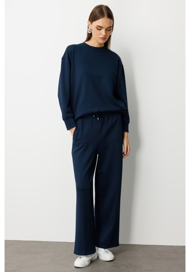 Mizalle Lastikli Yumuşak Dokulu İndigo Mavi Jogger Pantolon Indigo