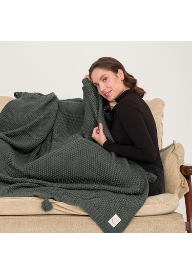 Coco Pirinç Örgü Ponponlu Triko Tv Battaniyesi Throw Koltuk Şalı (538861682)-130X170