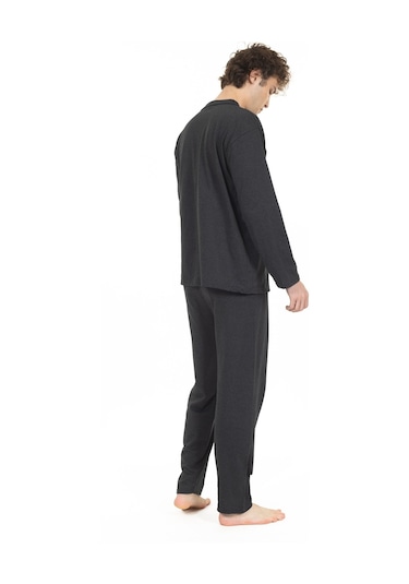 Erkek Boydan Düğmeli Yüksel Kalite Pamuk Pijama Takımı 16511-koyu Gri Koyu Gri