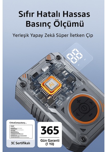 150 Psı Şarjlı Dijital Hava Kompresörü Led Ekranlı Taşınabilir Airpump