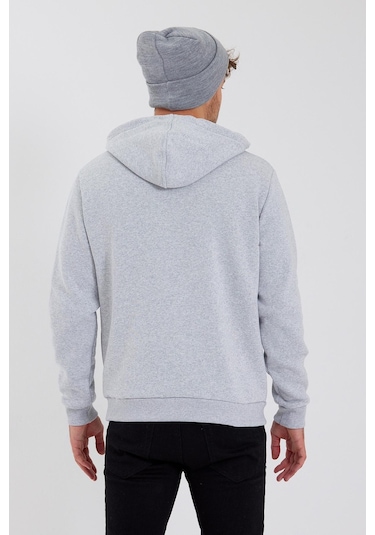 Polostate Erkek Kapüşonlu Baskılı 3 İplik Sweatshirt Gri