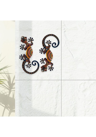 Homyl 2x Metal Gecko Duvar Sanatı Dekoru 5.91" İç Mekan Yükseklik 15cm