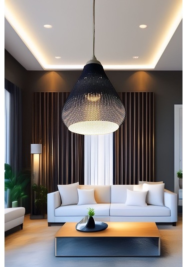 Sarkıt Avize Vegan Pla Trend Örgü Serisi Siyah Oturma Odası Salon Mutfak Çok Renkli