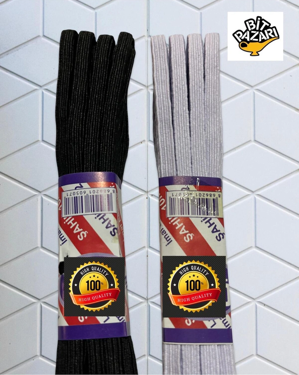 2 Adet Beyaz Ve Siyah Bel Paça Don Lastiği Yassı 2 X 10 Metre