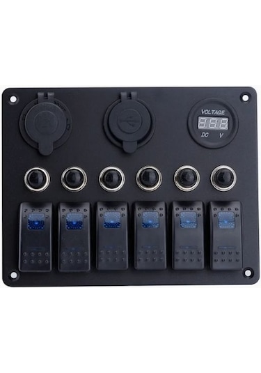 12v/24v 6 Gang Led Rocker Anahtar Paneli Su Geçirmez, 15a, Araç & Deniz Kullanımı