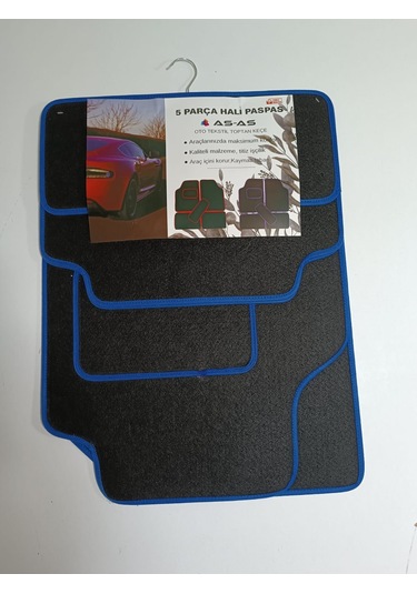 Üniversal Oto Halı Keçe Malzeme Paspas 5 Parça Kaymaz Mavi Kenar
