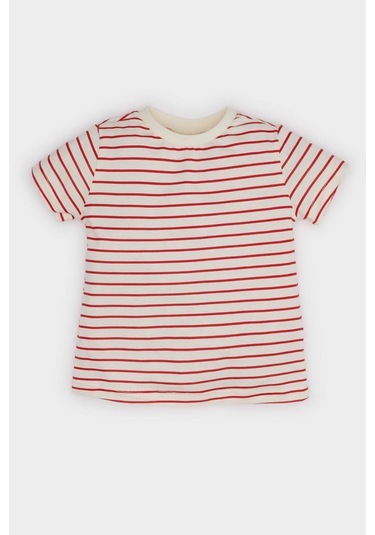 DeFacto Erkek Bebek 2'li Takım Çizgili Kısa Kollu Tişört Jean Salopet Tulum E7934A525SMBE394 Mavi