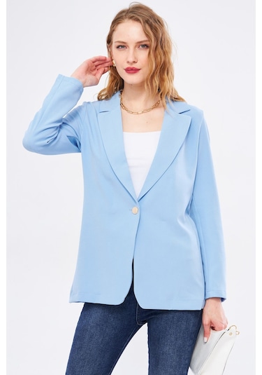 Armonika Kadın Bebe Mavi Tek Düğmeli Blazer Ceket Arm-20k001020