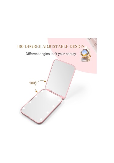 Kompakt Ayna, 1x/3x Büyütme Led Cep Aynası Nternal Biattery İle, Çanta, Cep, Seyahat Ve Şimdiki Mini Ayna Pembe