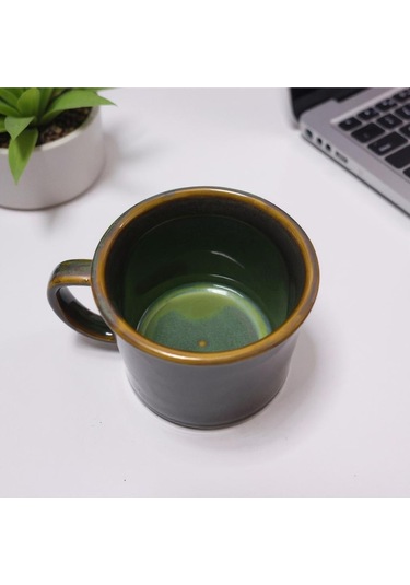 El Yapımı Seramik Kupa Organik Boya Haki