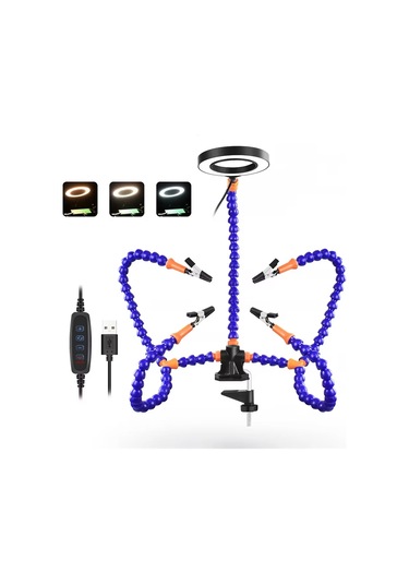 Xurunkeji Lehimleme Üçüncü El Aleti Yardımcı Eller Usb Şarj Edilebilir El Feneri 3x Büyüteç Lehimleme İstasyonu Kaynak Onarım Aleti B