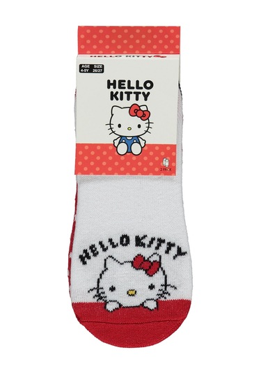 Hello Kitty Kız Çocuk 2'li Babet Çorap 2-12 Yaş Kımızı Kımızı