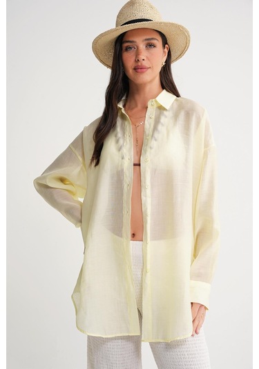 4667 Kadın İnce Oversize Modal Gömlek Sarı Sarı