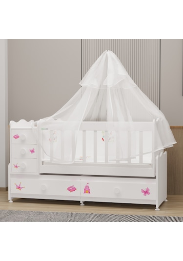 Melina Yıldız 2 Kapaklı Bebek Odası + Yatak + Uyku Seti - Prenses Beyaz