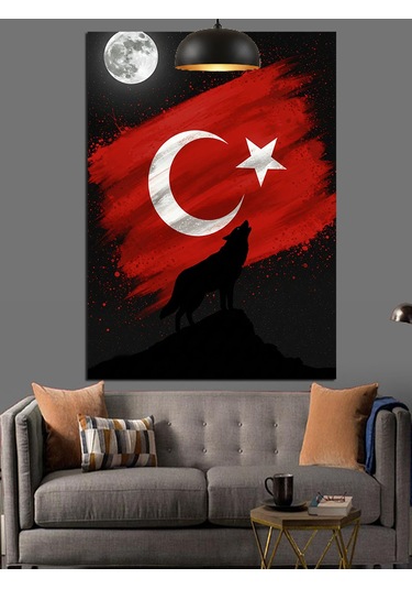 Kurt Ve Türk Bayrağı Dekoratif Kanvas - Mdf Ahşap Tablo