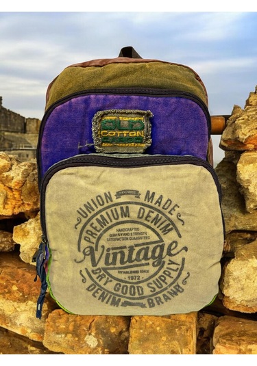 Kaliteli Vintage Disayn Sırt Gezi Çantası New Patchwork 5017 Mor - Sarı