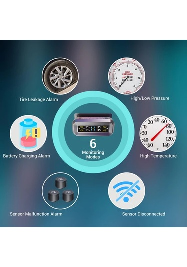 Boatshop1 Ynf Kablosuz Güneş Şarj Ve Lastik Basınç Monitörü Sistemi Siyah 4 Dış Sensör Lcd Ekran Otomatik Ayar Suv Mpv Rv